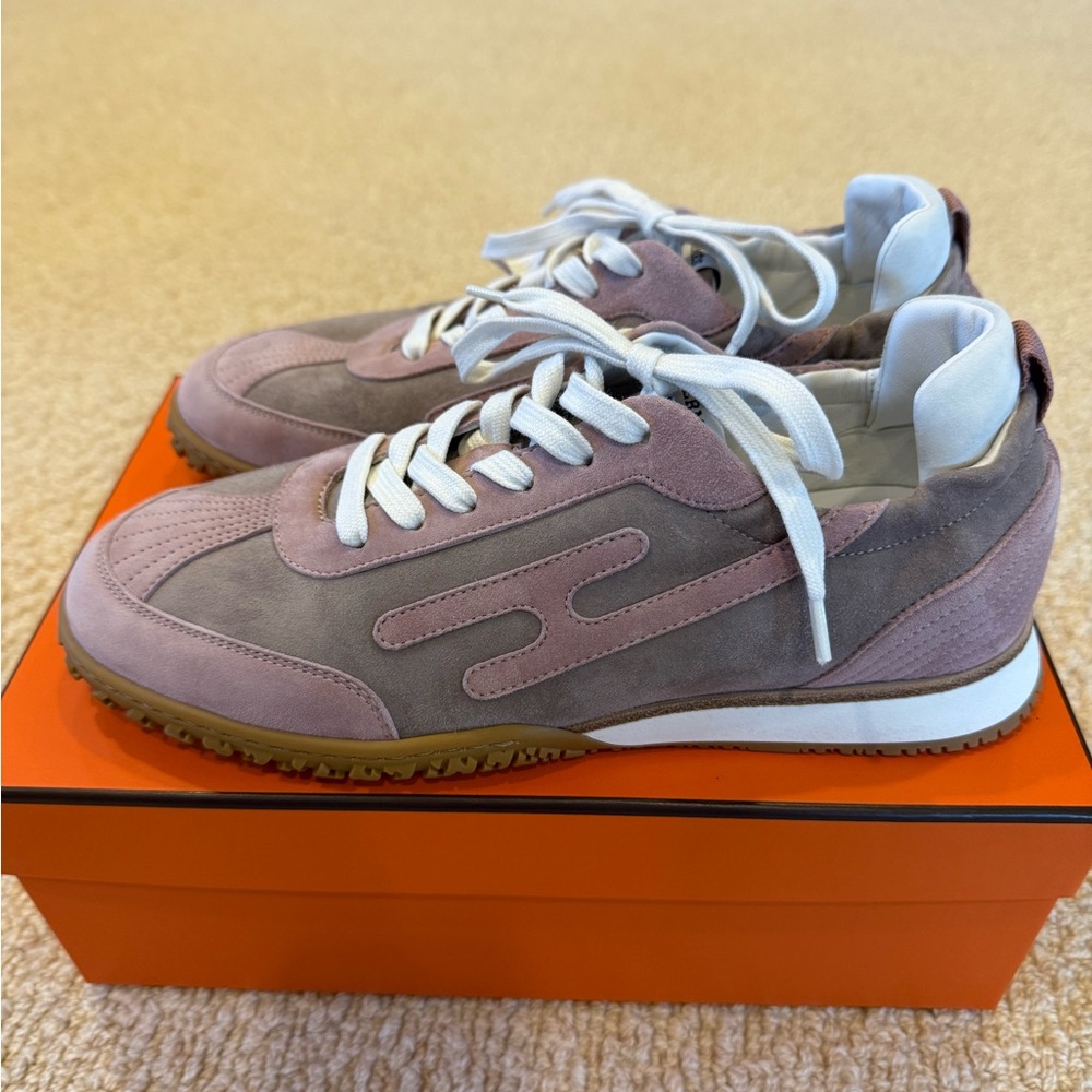 Hermes Women's Jet Sneakers in Pink and Gray/Tan
